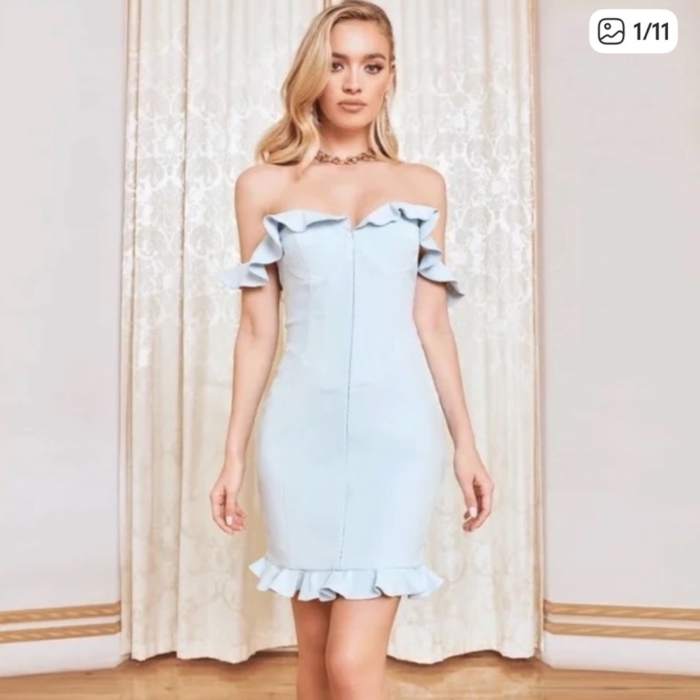 Lavish Alice | Baby Blue Ruffle Corset Mini Dress | Size 6